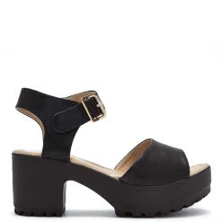 KOI footwear Black Ankle Strap Chunky Platform Cleated Sandals<Women'S Platform Sandals