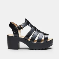 KOI footwear Black Chunky Platform Cleated Strappy Sandals<Women'S Platform Sandals