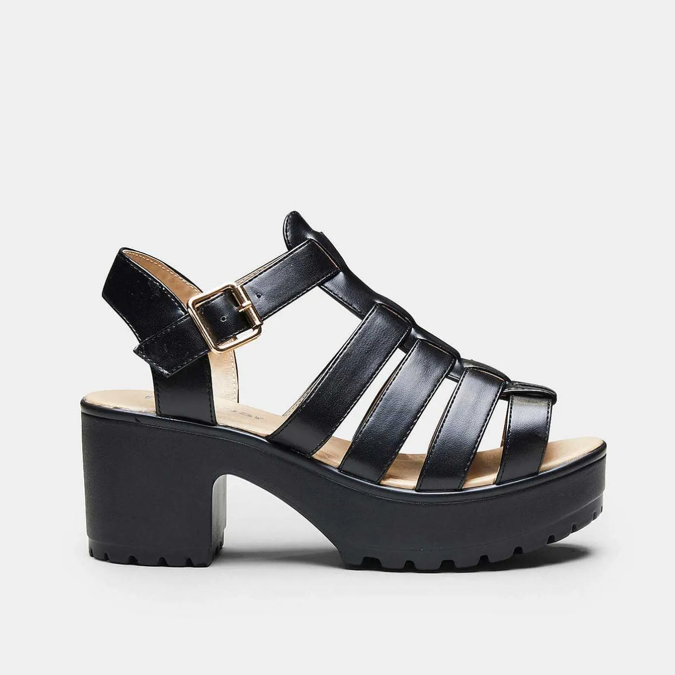 KOI footwear Black Chunky Platform Cleated Strappy Sandals<Women'S Platform Sandals