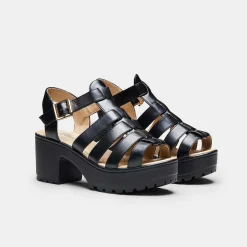 KOI footwear Black Chunky Platform Cleated Strappy Sandals<Women'S Platform Sandals