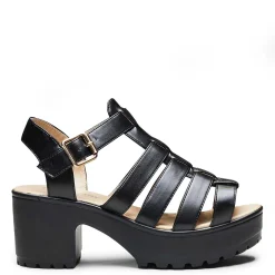 KOI footwear Black Chunky Platform Cleated Strappy Sandals<Women'S Platform Sandals