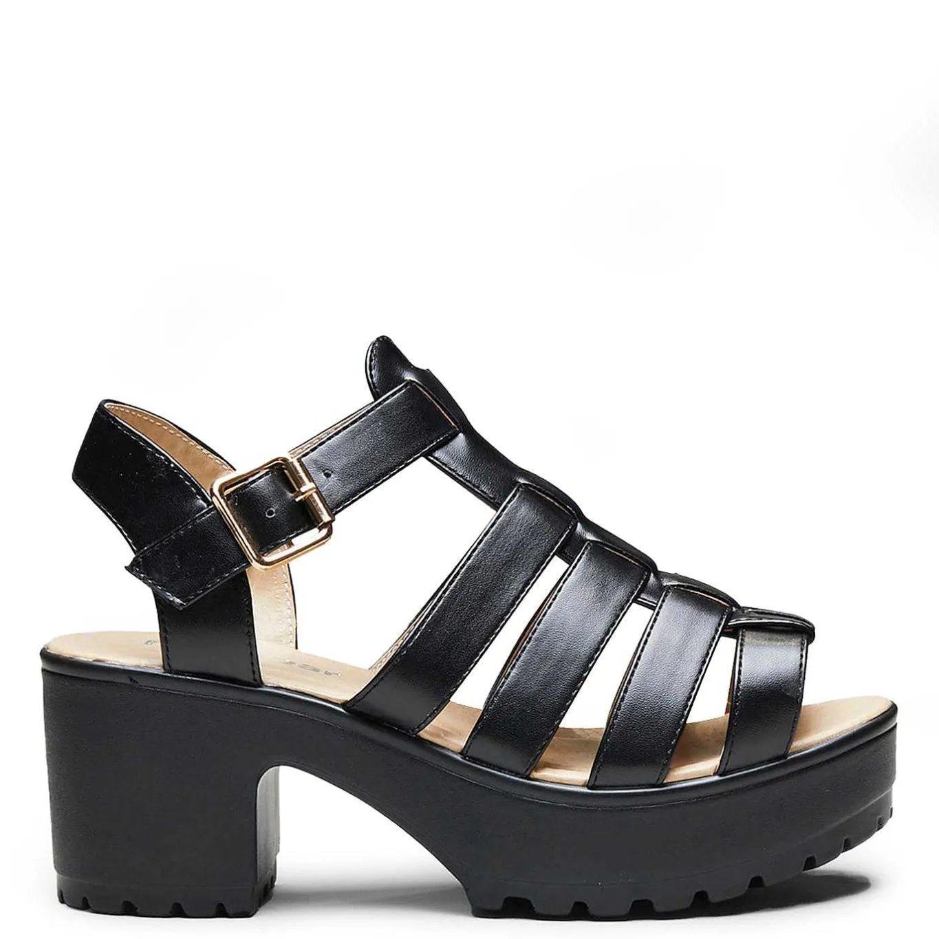 KOI footwear Black Chunky Platform Cleated Strappy Sandals<Women'S Platform Sandals