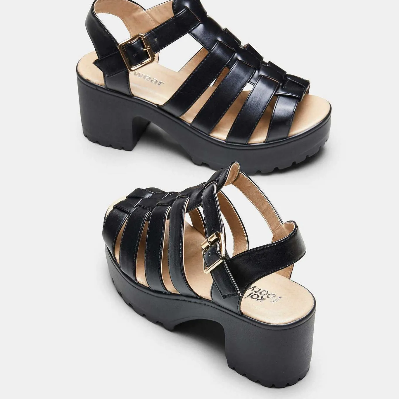 KOI footwear Black Chunky Platform Cleated Strappy Sandals<Women'S Platform Sandals