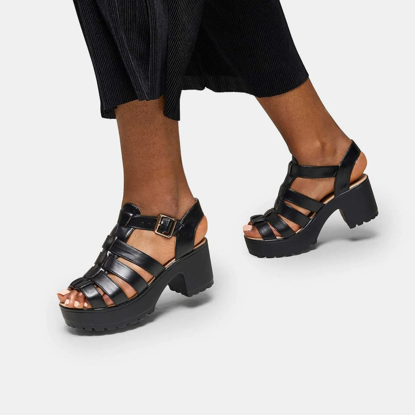 KOI footwear Black Chunky Platform Cleated Strappy Sandals<Women'S Platform Sandals
