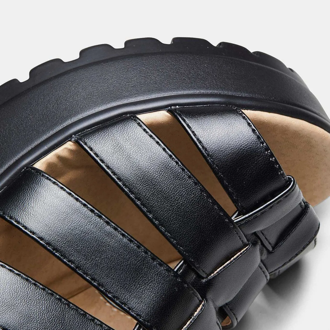 KOI footwear Black Chunky Platform Cleated Strappy Sandals<Women'S Platform Sandals