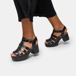KOI footwear Black Chunky Platform Cleated Strappy Sandals<Women'S Strappy Sandals