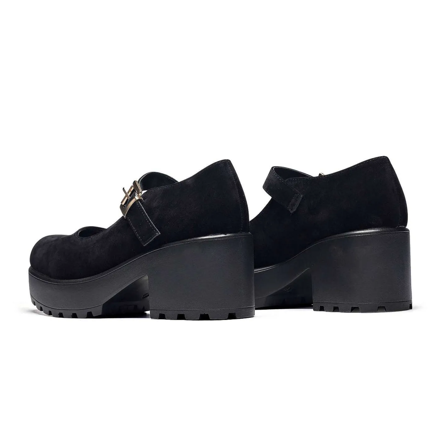 KOI footwear Black Chunky Platform Mary Jane Shoes<Women'S Suede Mary Janes
