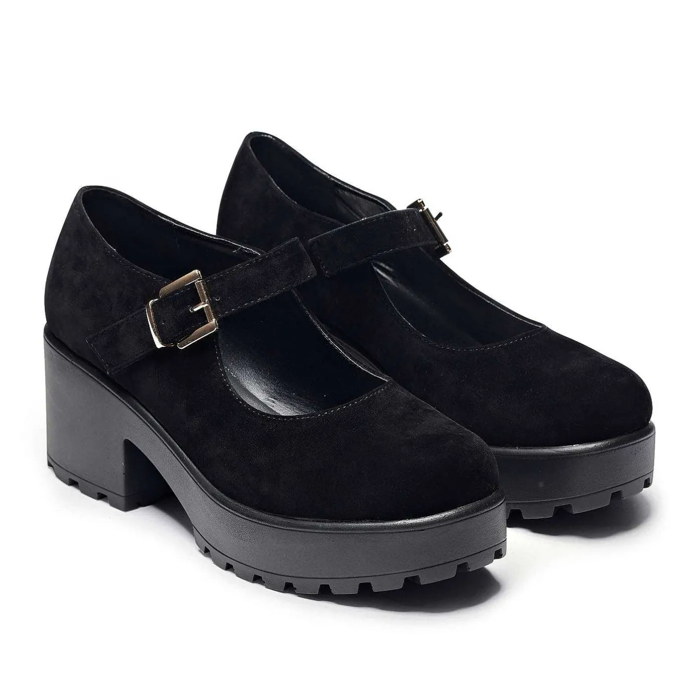 KOI footwear Black Chunky Platform Mary Jane Shoes<Women'S Suede Mary Janes