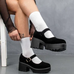 KOI footwear Black Chunky Platform Mary Jane Shoes<Women'S Heeled Mary Janes