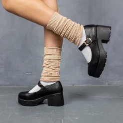 KOI footwear Black Chunky Platform Mary Jane Shoes<Women'S Black Mary Janes