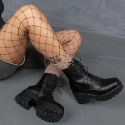 KOI footwear Black Leather Chunky Platform Military Boots In Size 10<Women'S Platform Boots
