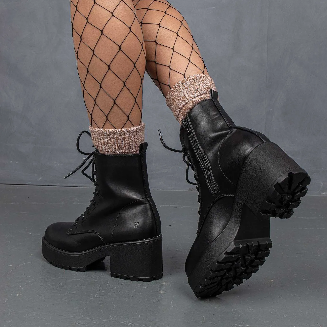 KOI footwear Black Leather Chunky Platform Military Boots In Size 10<Women'S Platform Boots