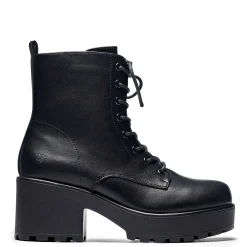 KOI footwear Black Leather Chunky Platform Military Boots In Size 10<Women'S Heeled Boots