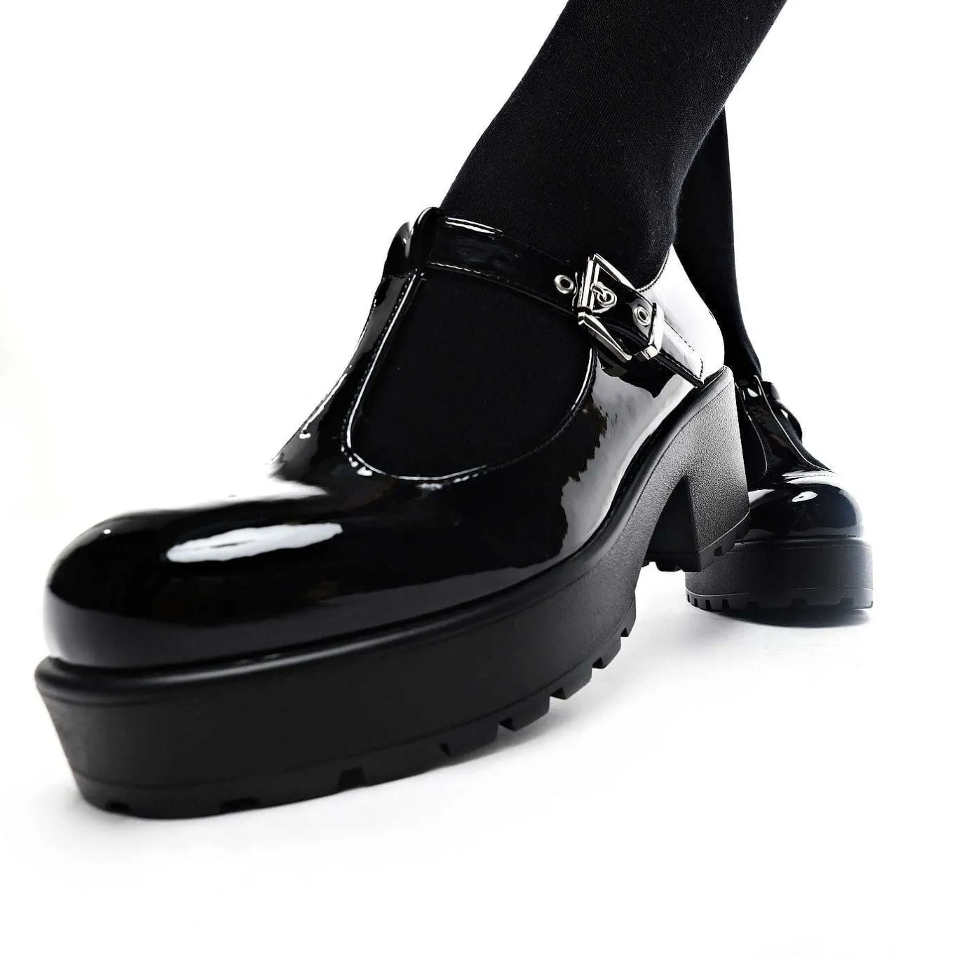 KOI footwear Black Patent Chunky Platform Mary Jane Shoes<Women'S Black Mary Janes