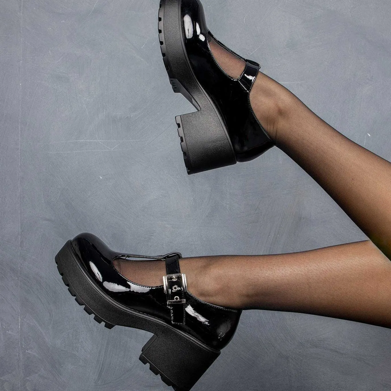 KOI footwear Black Patent Chunky Platform Mary Jane Shoes<Women'S Black Mary Janes