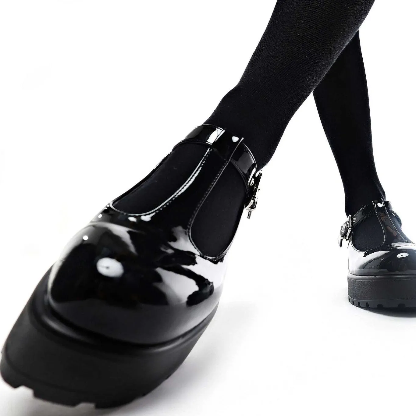 KOI footwear Black Patent Chunky Platform Mary Jane Shoes<Women'S Black Mary Janes