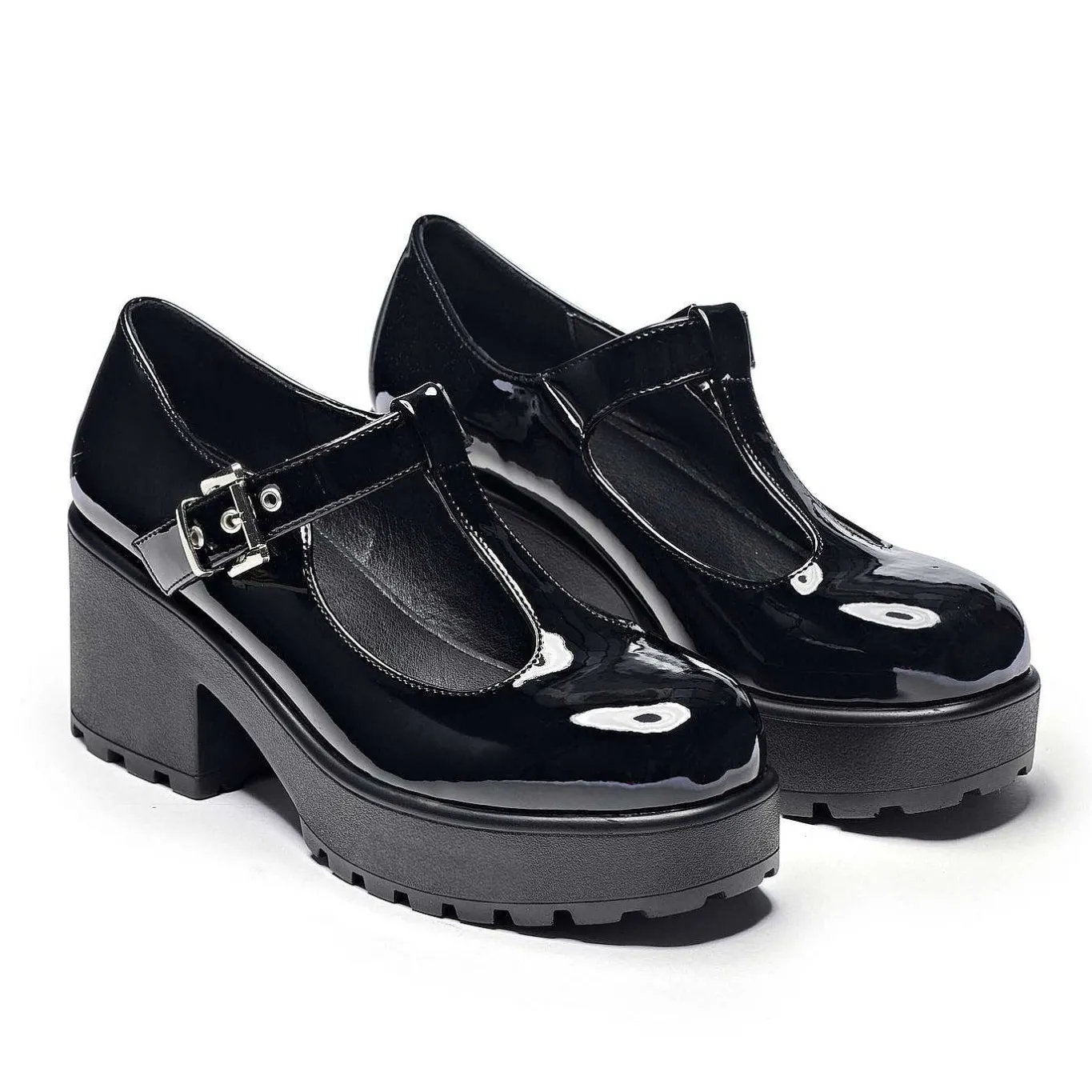 KOI footwear Black Patent Chunky Platform Mary Jane Shoes<Women'S Black Mary Janes