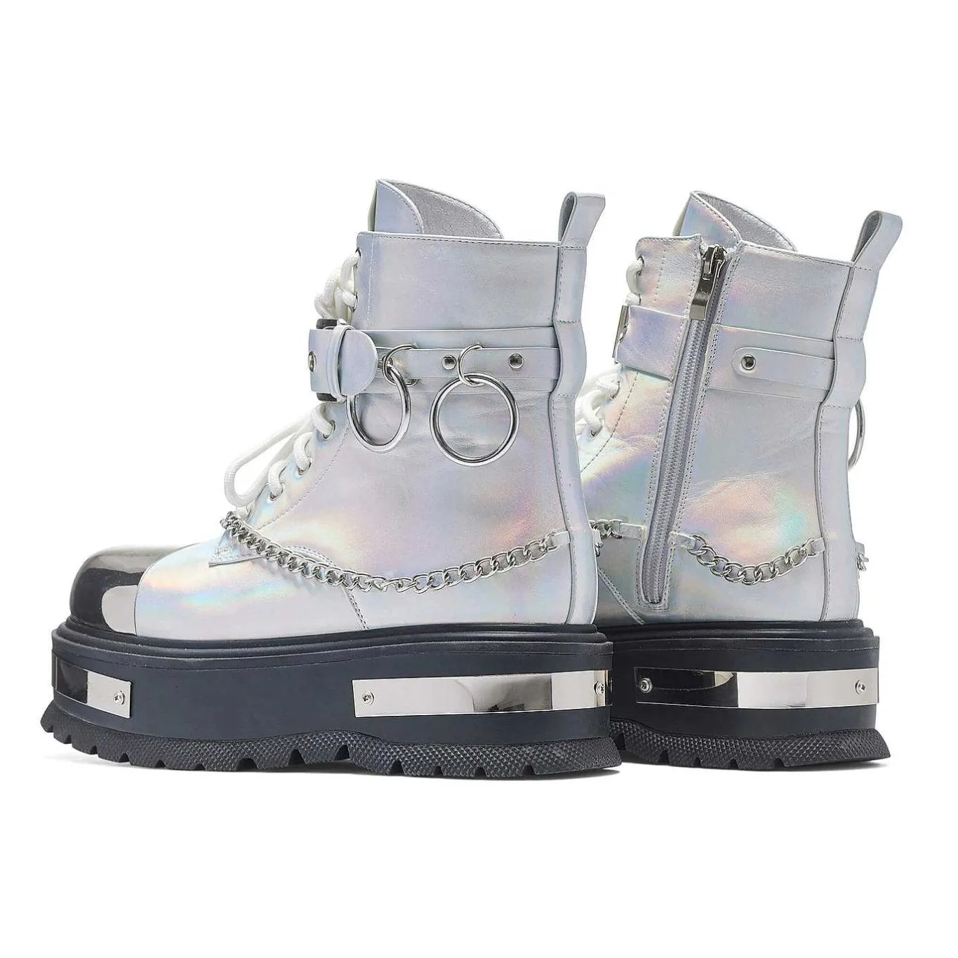 KOI footwear Borin Hardware Platform Boots - Silver Hologram<Women'S Platform Boots