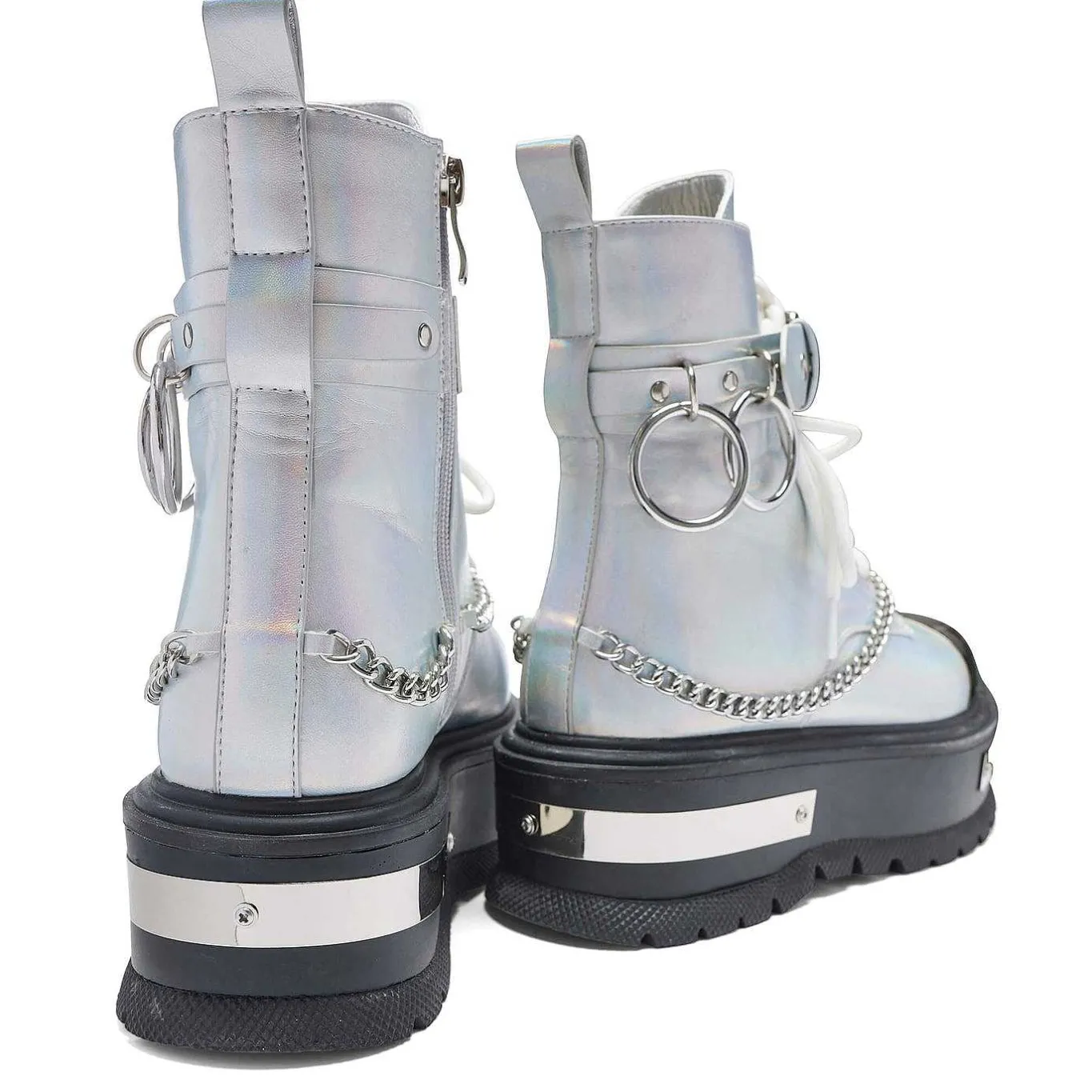 KOI footwear Borin Hardware Platform Boots - Silver Hologram<Women'S Platform Boots