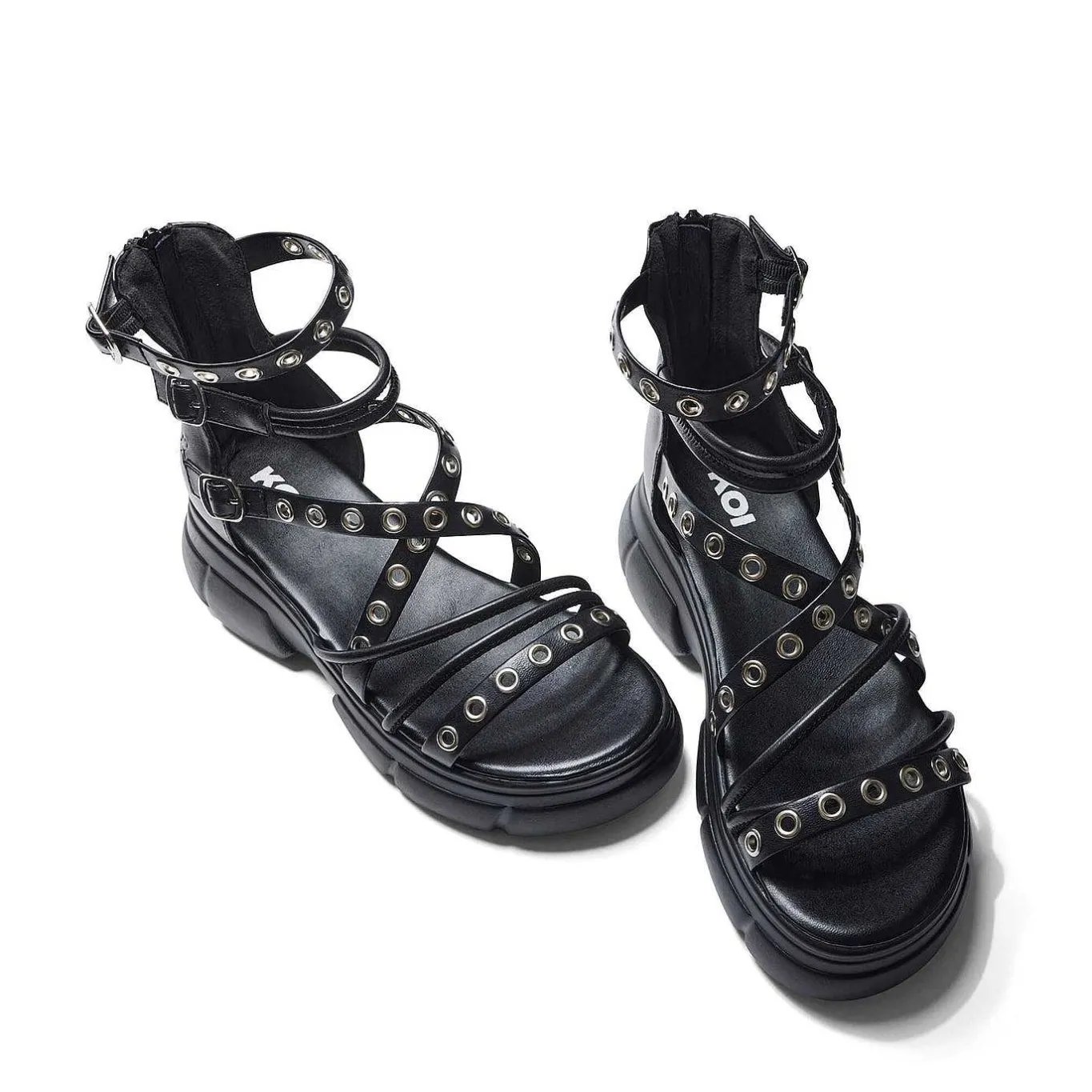 KOI footwear Dark Writings Strappy Chunky Sandals - Black<Women'S Platform Sandals