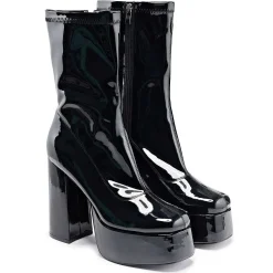 KOI footwear Delano Men'S Black Patent Platform Heeled Boots<Men'S Heeled Boots