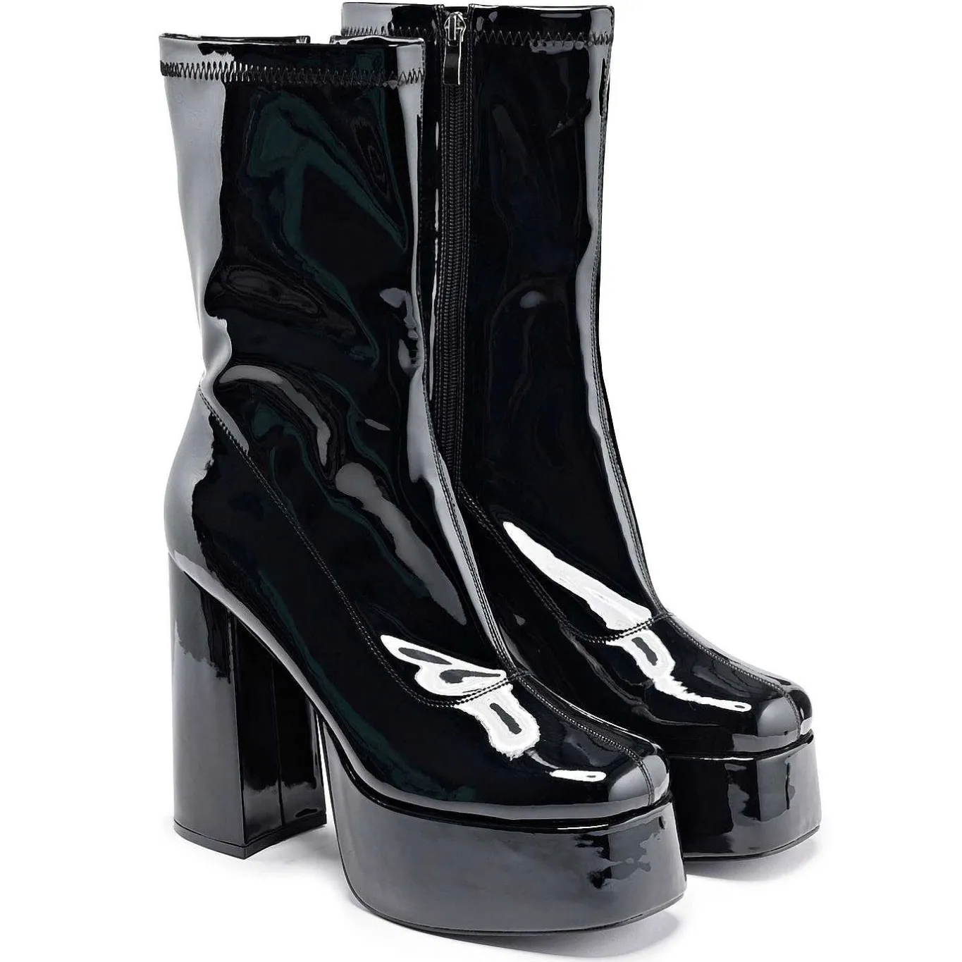 KOI footwear Delano Men'S Black Patent Platform Heeled Boots<Men'S Black Boots
