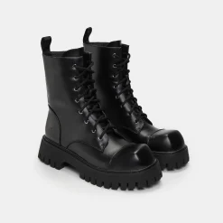 KOI footwear Gimli Men'S Black Square Toe Lace Up Boots<Men'S Biker Boots