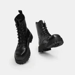 KOI footwear Gimli Men'S Black Square Toe Lace Up Boots<Men'S Black Boots