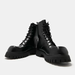 KOI footwear Gimli Men'S Black Square Toe Lace Up Boots<Men'S Black Boots