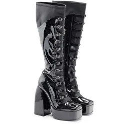 KOI footwear Ritual State Patent Long Boots - Black |<Women'S Heeled Boots