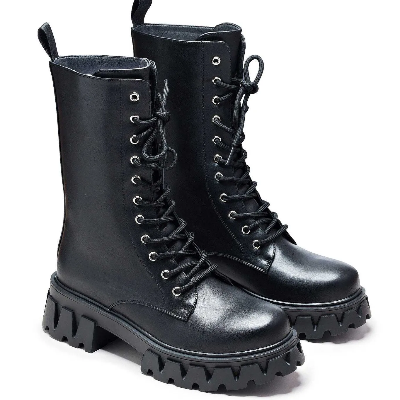 KOI footwear Siren Men'S Tall Lace Up Boots - Black<Women'S Calf Boots