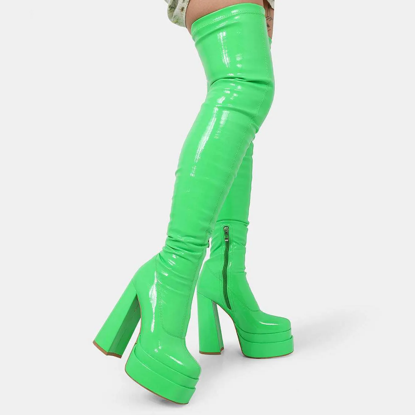 KOI footwear The Redemption Green Stretch Thigh High Boots<Women'S Heeled Boots