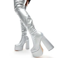 KOI footwear The Redemption Plus Size Thigh High Boots - Silver<Women'S Platform Boots