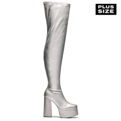 KOI footwear The Redemption Plus Size Thigh High Boots - Silver<Women'S Platform Boots