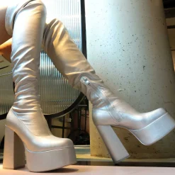 KOI footwear The Redemption Plus Size Thigh High Boots - Silver<Women'S Platform Boots