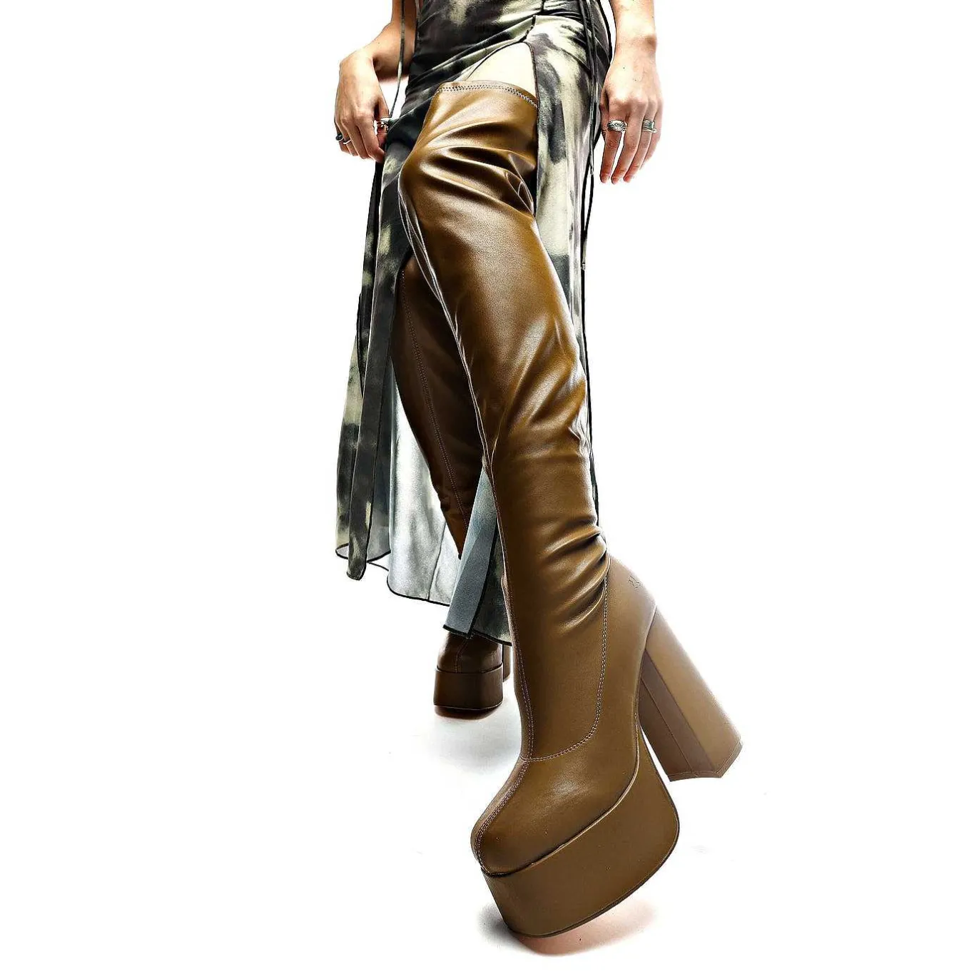 KOI footwear The Redemption Stretch Thigh High Boots - Khaki<Women'S Heeled Boots