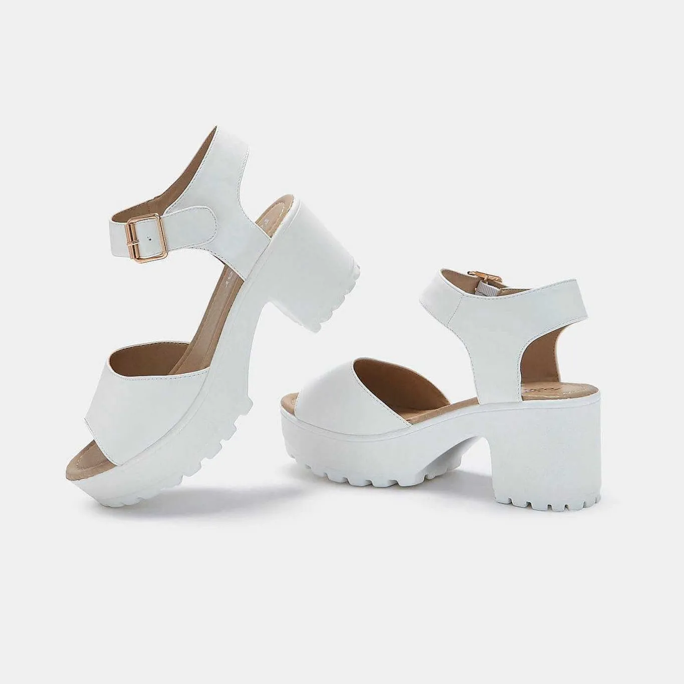 KOI footwear White Ankle Strap Chunky Platform Cleated Sandals<Women'S Platform Heels