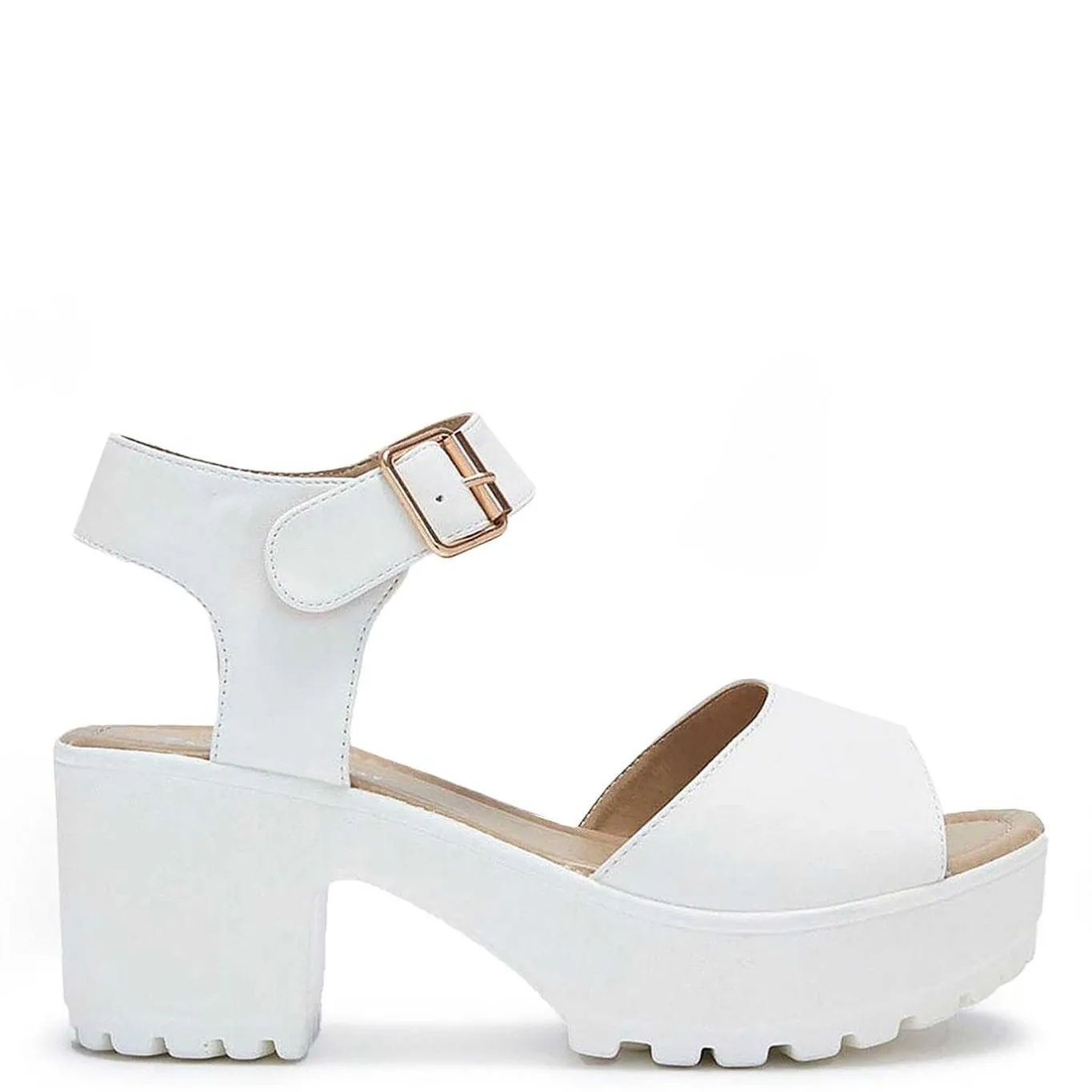 KOI footwear White Ankle Strap Chunky Platform Cleated Sandals<Women'S Platform Heels