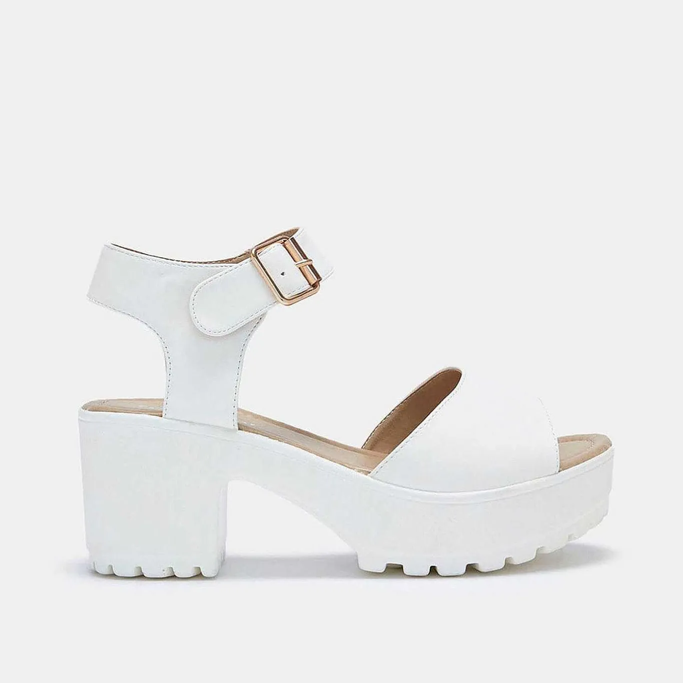 KOI footwear White Ankle Strap Chunky Platform Cleated Sandals<Women'S Platform Heels