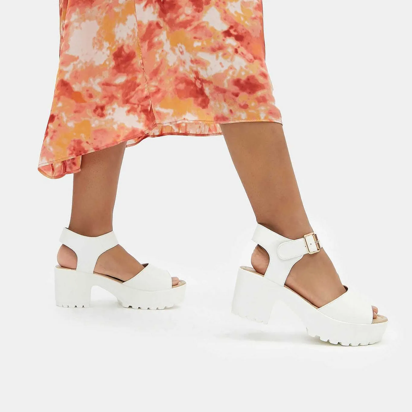 KOI footwear White Ankle Strap Chunky Platform Cleated Sandals<Women'S Platform Heels